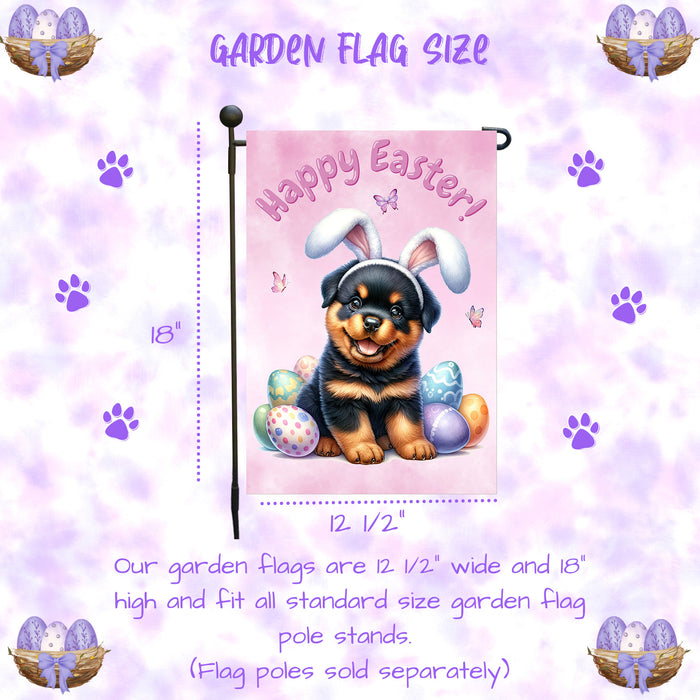 Rottweiler Happy Easter Puppy Garden Flag Eggs Spring Outdoor Yard Lawn Décor 12x18 Inch Single Side and Double Sided