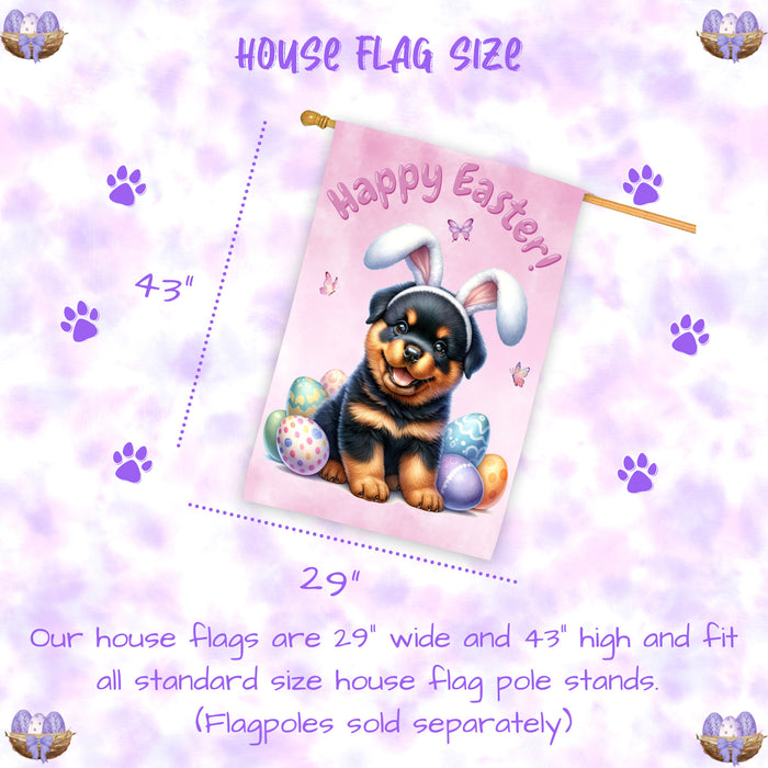 Rottweiler Spring Easter Puppy House Flag Home Outdoor Decorative Dog Flag Gifts 28x40 Inch Double-Sided