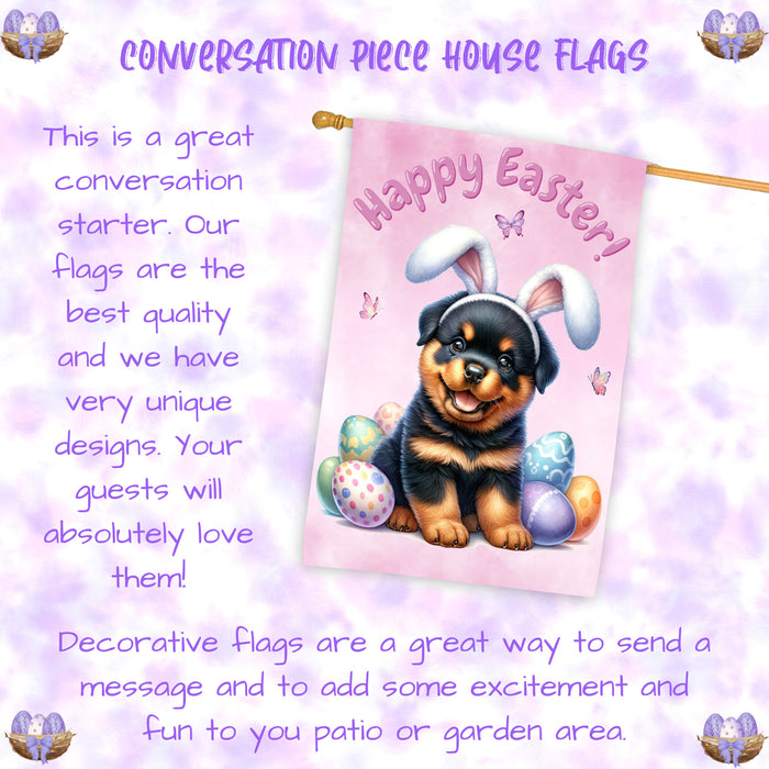 Rottweiler Spring Easter Puppy House Flag Home Outdoor Decorative Dog Flag Gifts 28x40 Inch Double-Sided