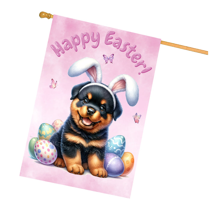 Rottweiler Spring Easter Puppy House Flag Home Outdoor Decorative Dog Flag Gifts 28x40 Inch Double-Sided