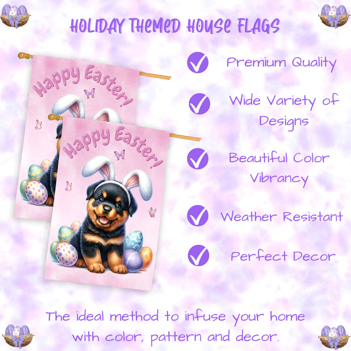 Rottweiler Spring Easter Puppy House Flag Home Outdoor Decorative Dog Flag Gifts 28x40 Inch Double-Sided