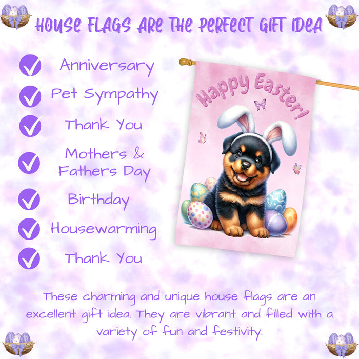 Rottweiler Spring Easter Puppy House Flag Home Outdoor Decorative Dog Flag Gifts 28x40 Inch Double-Sided
