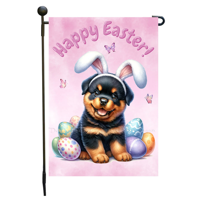 Rottweiler Happy Easter Puppy Garden Flag Eggs Spring Outdoor Yard Lawn Décor 12x18 Inch Single Side and Double Sided