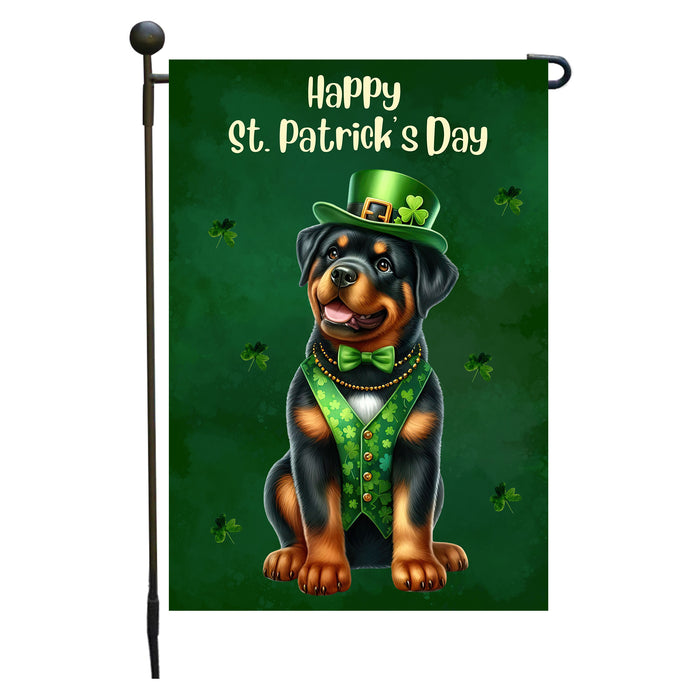 Rottweiler Dog St Patricks Day Garden Flag 12 x 18 Inch Shamrock Clover Yard Decor