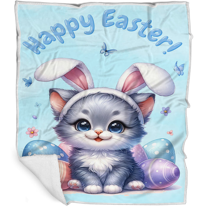 Easter Egg Hunt Russian Blue Cat Happy Easter Holiday Blanket EGHNTBLK048