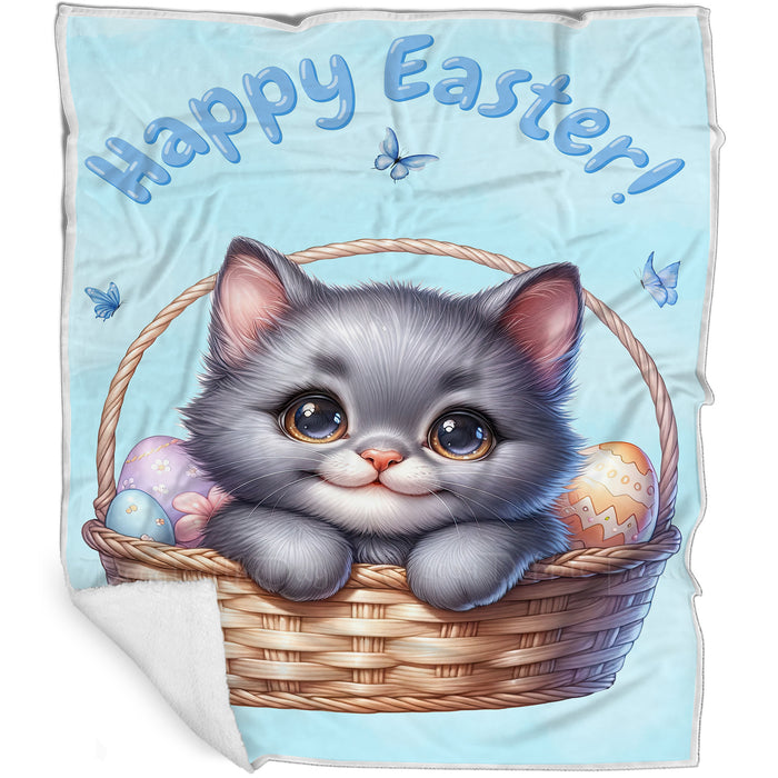 Easter Egg Hunt Russian Blue Cat Happy Easter Holiday Blanket EGHNTBLK049