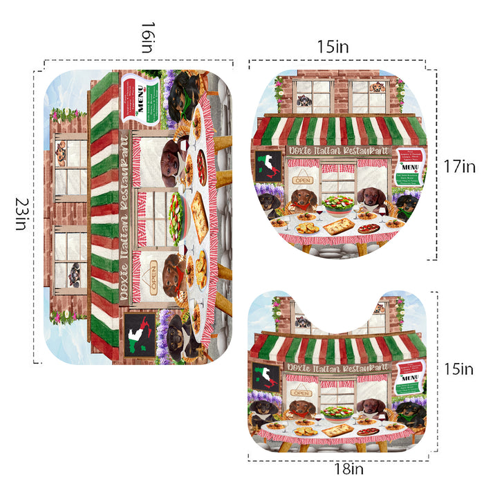 Dachshund Dog 4 Piece Combo Shower Curtain &amp; Rug Set, Little Cafe Pet Theme
