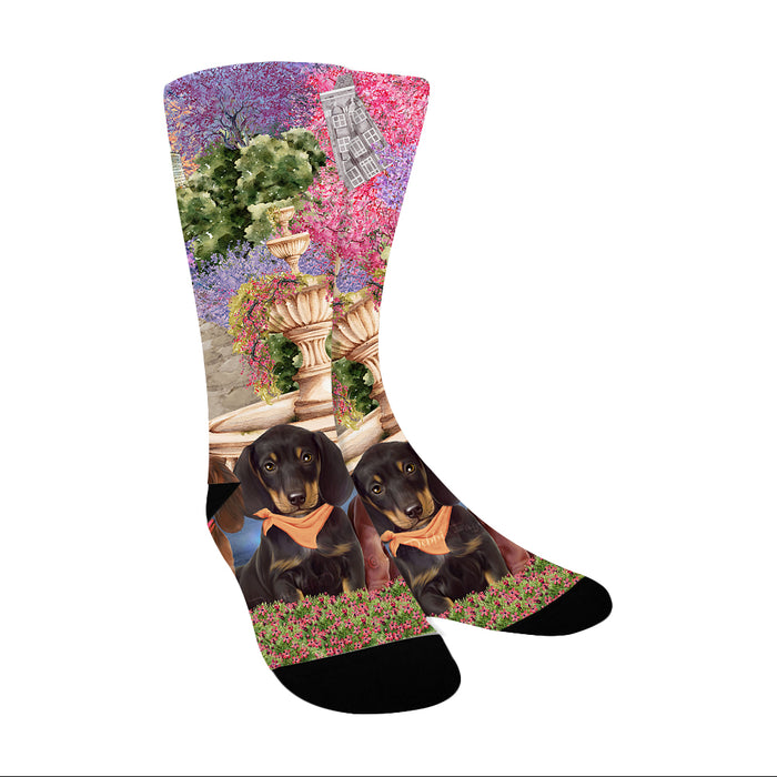Floral Park Dachshund Dogs Socks for Men's Kids Women's