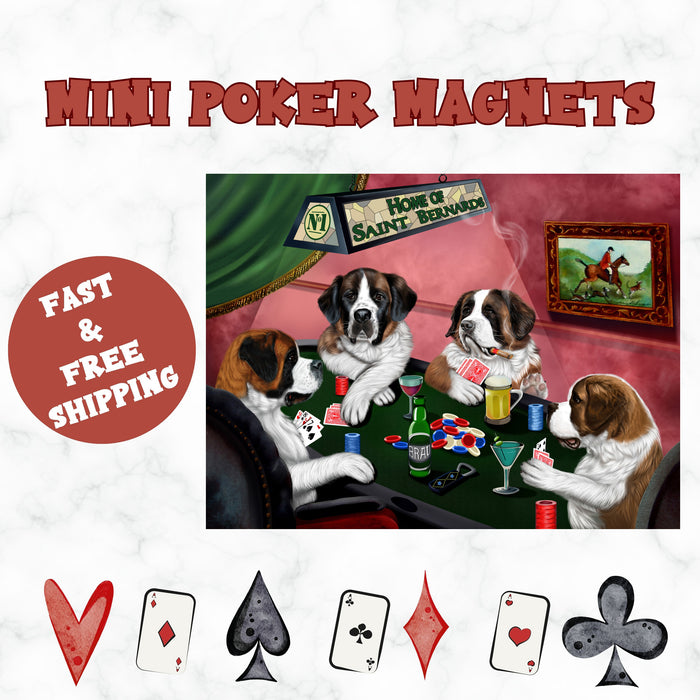 Home Of Saint Bernard 4 Dogs Playing Poker Magnet Mini (3.5" x 2")