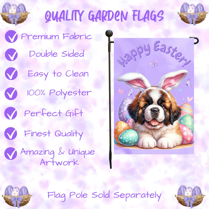 Saint Bernard Dog Farmhouse Easter Garden Flag Puppy Porch Yard Outdoor Décor 12x18 Inch Single Side and Double Sided