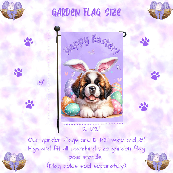 Saint Bernard Dog Farmhouse Easter Garden Flag Puppy Porch Yard Outdoor Décor 12x18 Inch Single Side and Double Sided