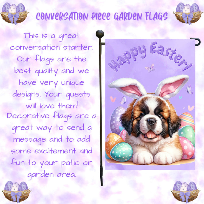 Saint Bernard Dog Farmhouse Easter Garden Flag Puppy Porch Yard Outdoor Décor 12x18 Inch Single Side and Double Sided