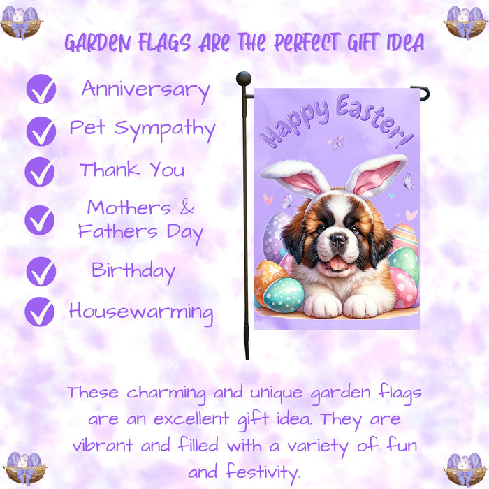 Saint Bernard Dog Farmhouse Easter Garden Flag Puppy Porch Yard Outdoor Décor 12x18 Inch Single Side and Double Sided