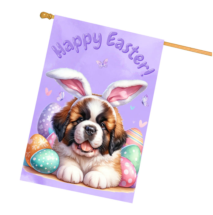 Saint Bernard Dog Easter House Flag Puppy Eggs Spring Outdoor Yard Décor Gifts 28x40 Inch Double-Sided