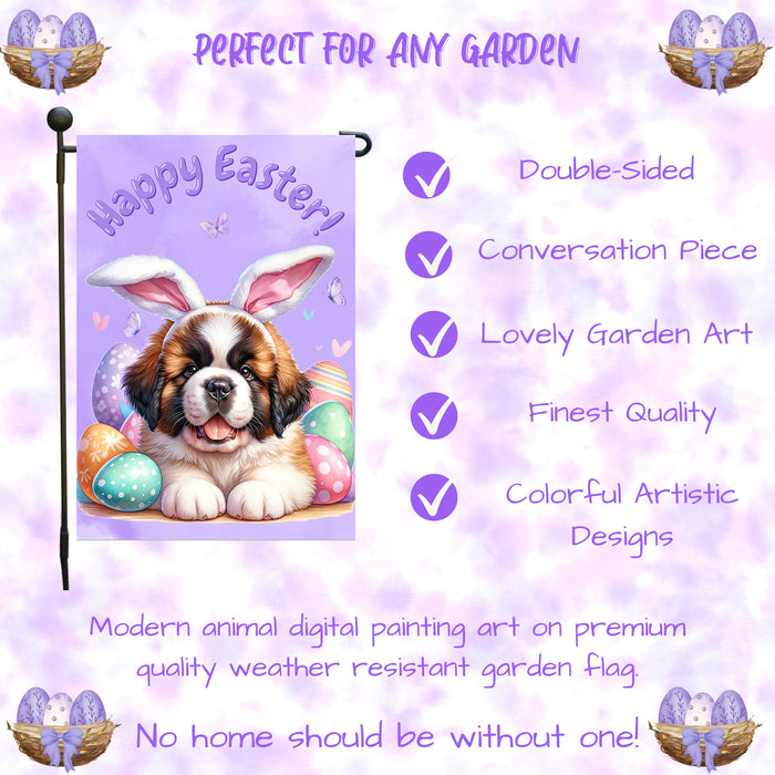 Saint Bernard Dog Farmhouse Easter Garden Flag Puppy Porch Yard Outdoor Décor 12x18 Inch Single Side and Double Sided