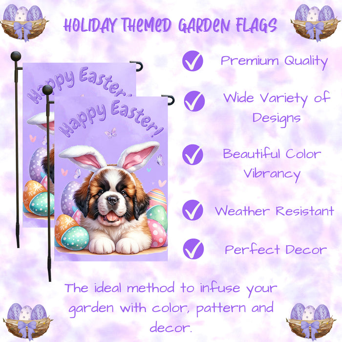Saint Bernard Dog Farmhouse Easter Garden Flag Puppy Porch Yard Outdoor Décor 12x18 Inch Single Side and Double Sided