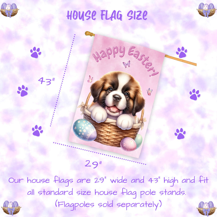 Saint Bernard Easter Dog House Flag With Eggs Spring Home Decor Gifts for Dad 28x40 Inch Double-Sided