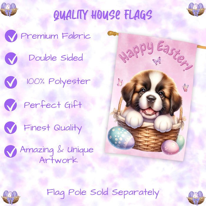 Saint Bernard Easter Dog House Flag With Eggs Spring Home Decor Gifts for Dad 28x40 Inch Double-Sided