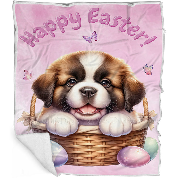 Easter Egg Hunt Saint Bernard with Bunny Ears Happy Easter Holiday Blanket, EGHNTBLNKTDG00083