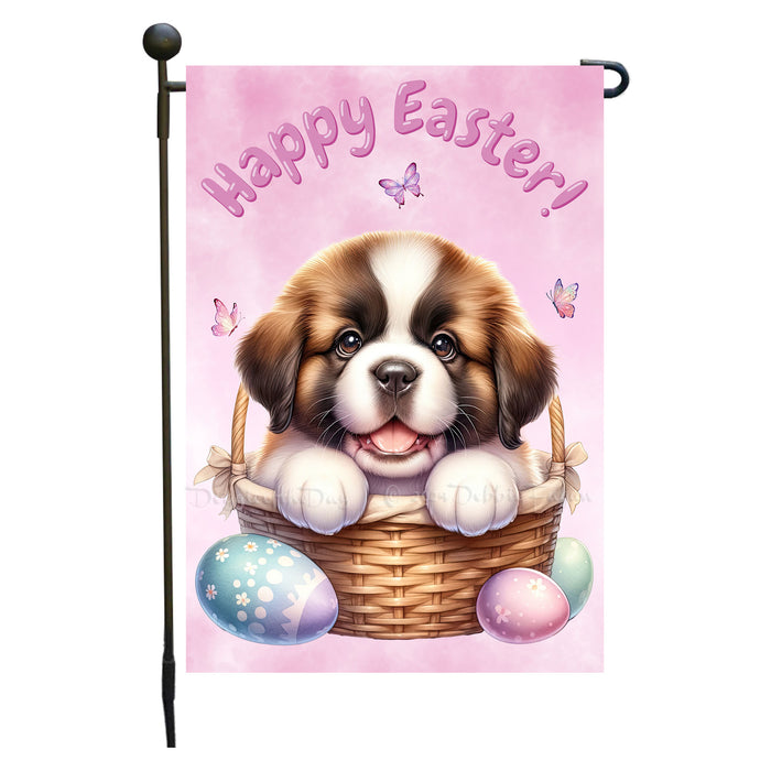 Saint Bernard Dog Spring Easter Garden Flag Puppy Eggs Outdoor Yard Decor Gift 12x18 Inch Single Side and Double Sided