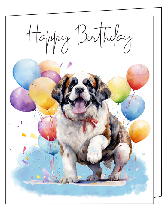 Happy Birthday Greeting Cards Saint Bernard - Cute Note Cards for Dog Lovers - Blank Inside Envelope Included, GCHB00253