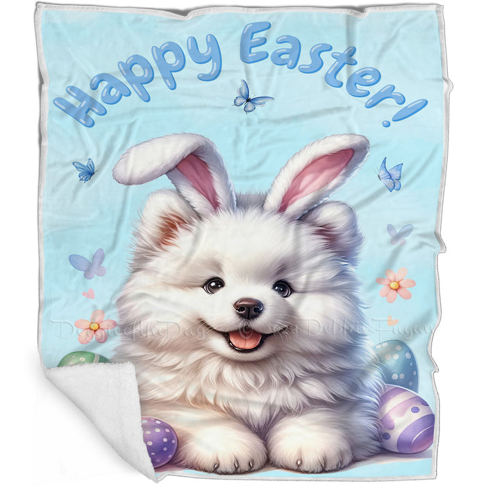 Easter Egg Hunt Samoyed  with Bunny Ears Happy Easter Holiday Blanket, EGHNTBLNKTDG00086