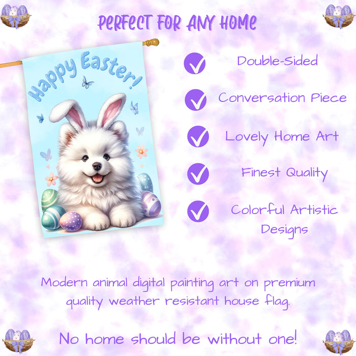 Samoyed Easter Dog House Flag Spring Outdoor Home Garden Seasonal Décor Gifts 28x40 Inch Double-Sided