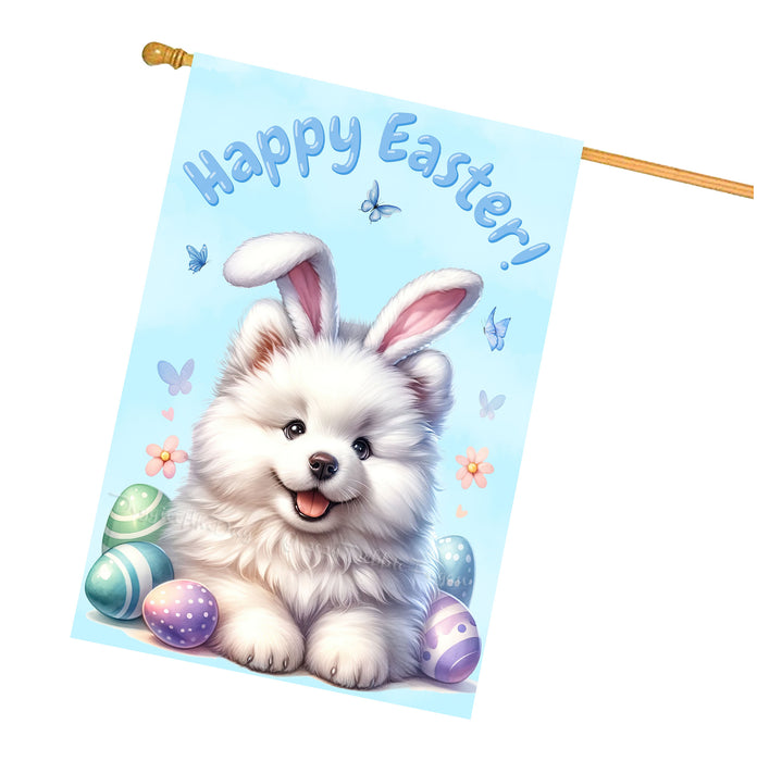 Samoyed Easter Dog House Flag Spring Outdoor Home Garden Seasonal Décor Gifts 28x40 Inch Double-Sided