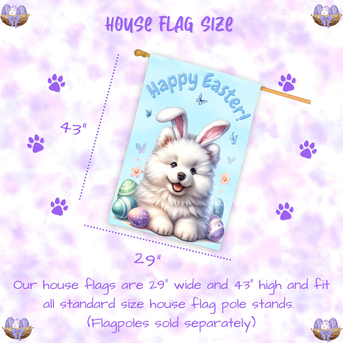 Samoyed Easter Dog House Flag Spring Outdoor Home Garden Seasonal Décor Gifts 28x40 Inch Double-Sided