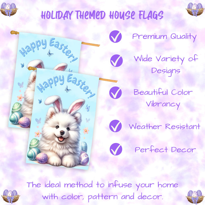 Samoyed Easter Dog House Flag Spring Outdoor Home Garden Seasonal Décor Gifts 28x40 Inch Double-Sided