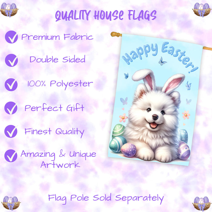 Samoyed Easter Dog House Flag Spring Outdoor Home Garden Seasonal Décor Gifts 28x40 Inch Double-Sided