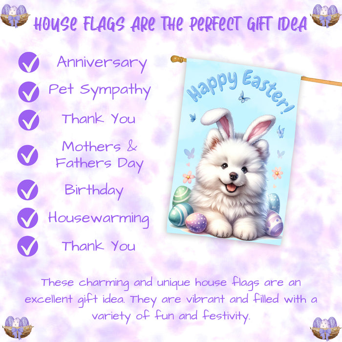 Samoyed Easter Dog House Flag Spring Outdoor Home Garden Seasonal Décor Gifts 28x40 Inch Double-Sided