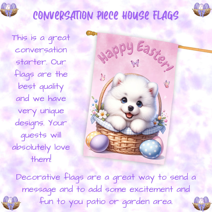 Samoyed Spring Easter Puppy House Flag Home Outdoor Decorative Dog Flag Gifts 28x40 Inch Double-Sided