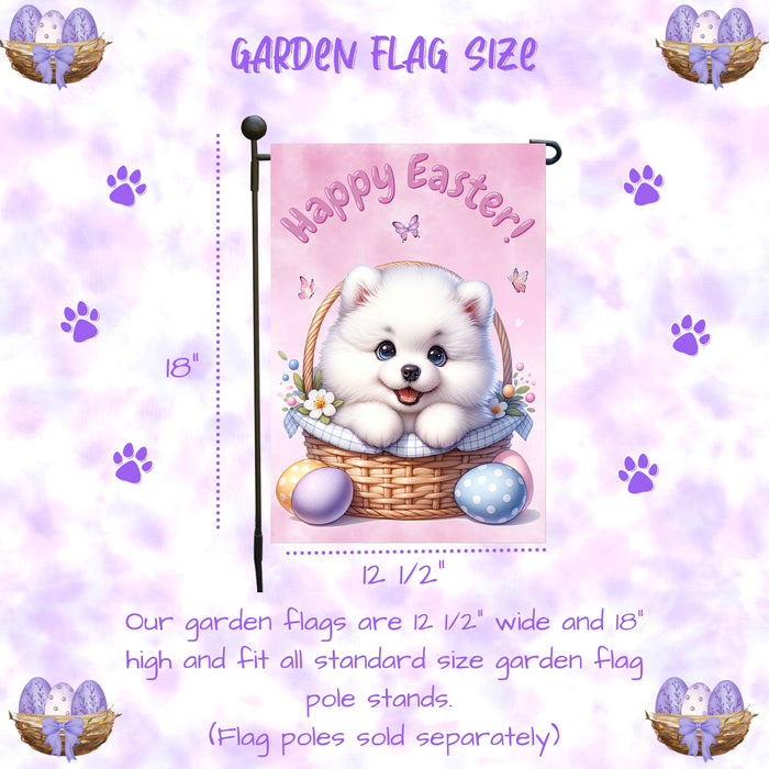 Samoyed Happy Easter Puppy Garden Flag Eggs Spring Outdoor Yard Lawn Décor 12x18 Inch Single Side and Double Sided