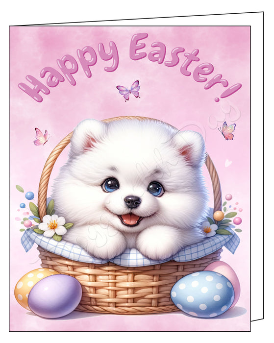 Happy Easter Samoyed Greeting Cards, Spring Holiday Notecards Blank Inside Envelopes Included, Unique Easter Egg Cards for Dog Lovers