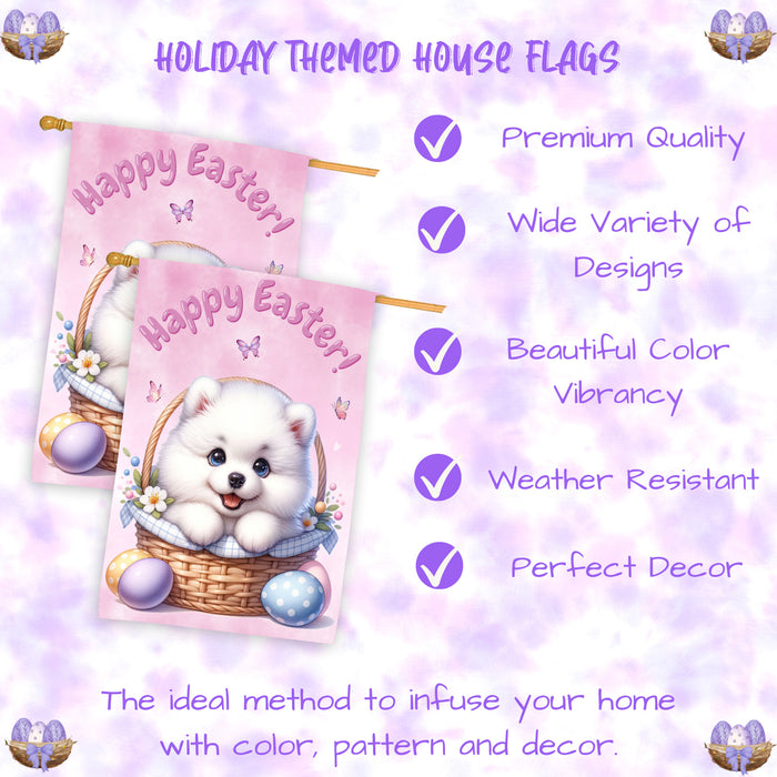 Samoyed Spring Easter Puppy House Flag Home Outdoor Decorative Dog Flag Gifts 28x40 Inch Double-Sided