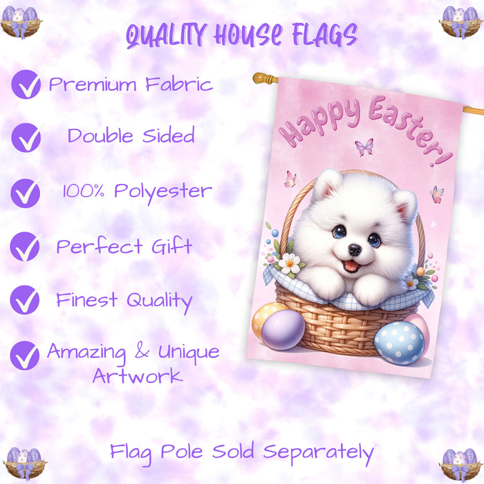 Samoyed Spring Easter Puppy House Flag Home Outdoor Decorative Dog Flag Gifts 28x40 Inch Double-Sided