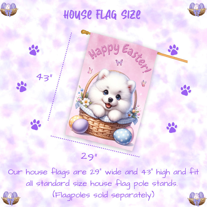 Samoyed Spring Easter Puppy House Flag Home Outdoor Decorative Dog Flag Gifts 28x40 Inch Double-Sided