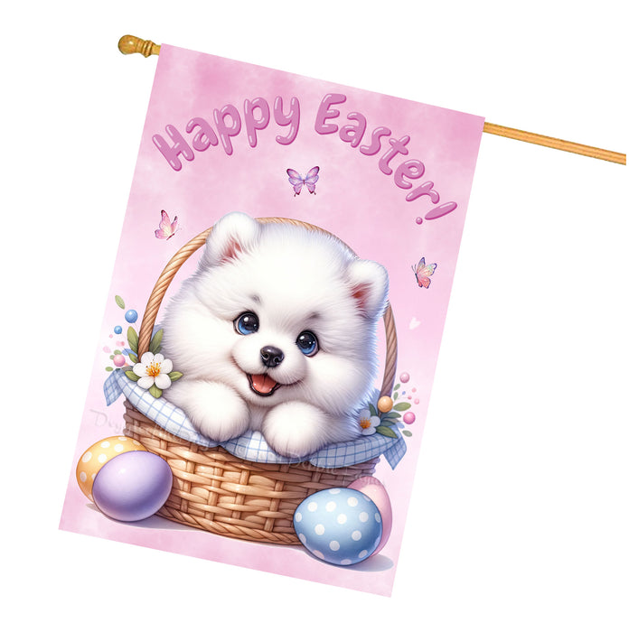 Samoyed Spring Easter Puppy House Flag Home Outdoor Decorative Dog Flag Gifts 28x40 Inch Double-Sided
