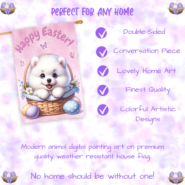 Samoyed Spring Easter Puppy House Flag Home Outdoor Decorative Dog Flag Gifts 28x40 Inch Double-Sided