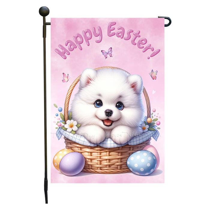 Samoyed Happy Easter Puppy Garden Flag Eggs Spring Outdoor Yard Lawn Décor 12x18 Inch Single Side and Double Sided