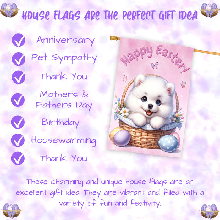 Samoyed Spring Easter Puppy House Flag Home Outdoor Decorative Dog Flag Gifts 28x40 Inch Double-Sided