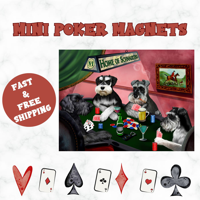 Home of Schnauzers 4 Dogs Playing Poker Magnet Mini 3.5" x 2"