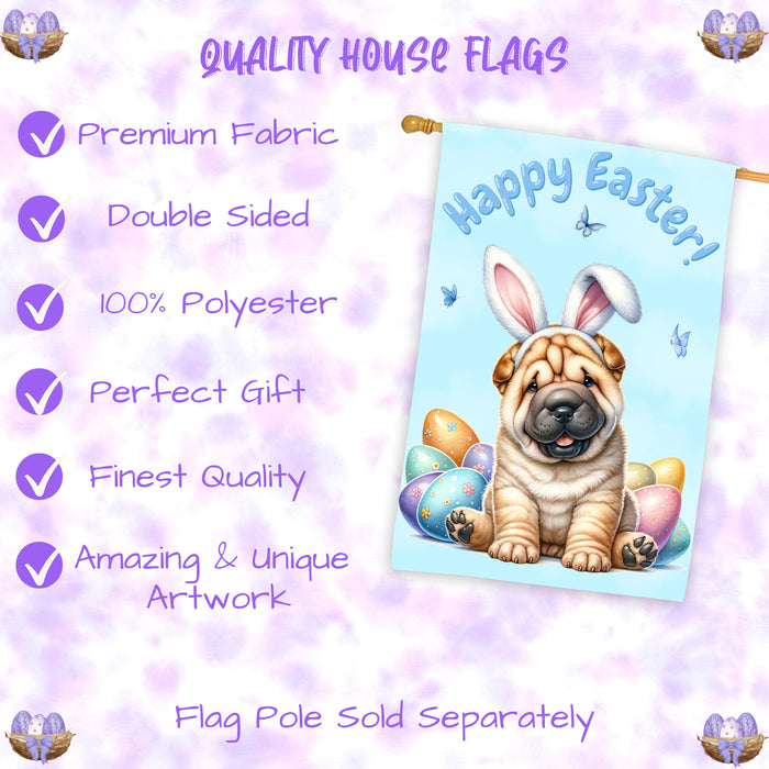 Shar Pei Spring Easter Puppy House Flag Home Outdoor Decorative Dog Flag Gifts 28x40 Inch Double-Sided
