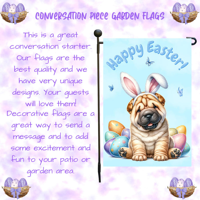 Shar Pei Dog Easter Garden Flag Eggs Porch Lawn Outdoor Decor 12x18 Inches 12x18 Inch Single Side and Double Sided