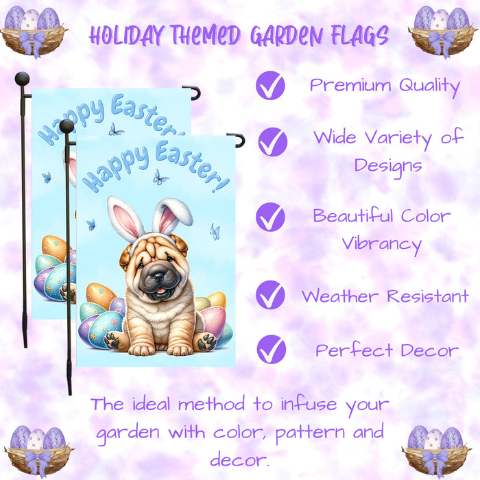 Shar Pei Dog Easter Garden Flag Eggs Porch Lawn Outdoor Decor 12x18 Inches 12x18 Inch Single Side and Double Sided