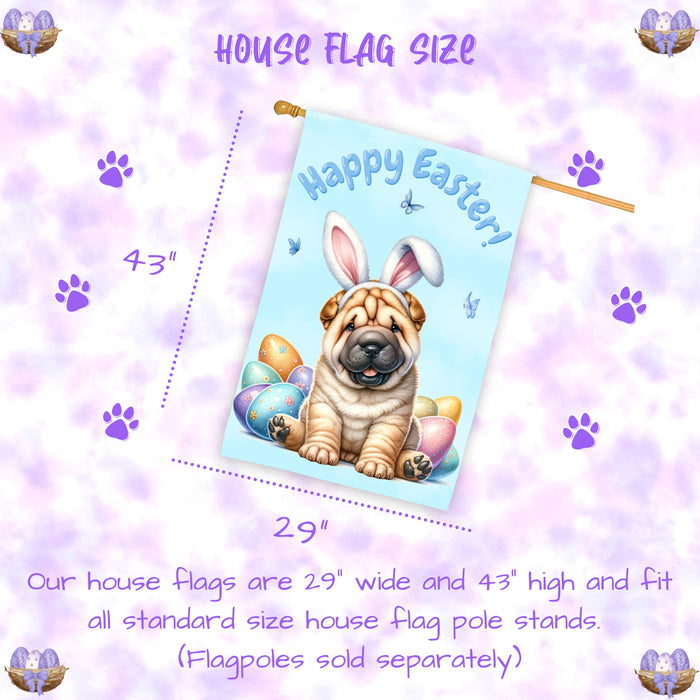 Shar Pei Spring Easter Puppy House Flag Home Outdoor Decorative Dog Flag Gifts 28x40 Inch Double-Sided