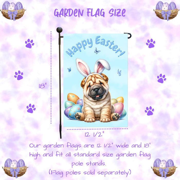 Shar Pei Dog Easter Garden Flag Eggs Porch Lawn Outdoor Decor 12x18 Inches 12x18 Inch Single Side and Double Sided