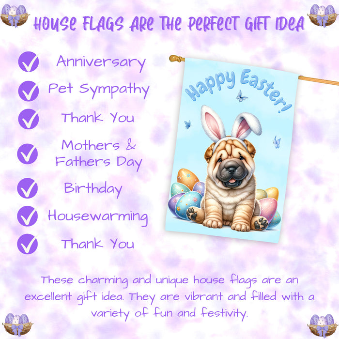 Shar Pei Spring Easter Puppy House Flag Home Outdoor Decorative Dog Flag Gifts 28x40 Inch Double-Sided