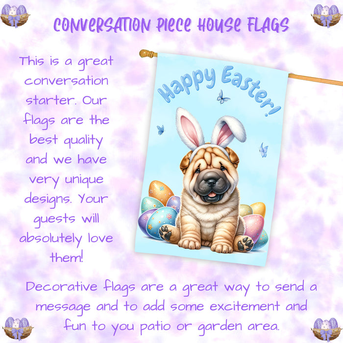 Shar Pei Spring Easter Puppy House Flag Home Outdoor Decorative Dog Flag Gifts 28x40 Inch Double-Sided